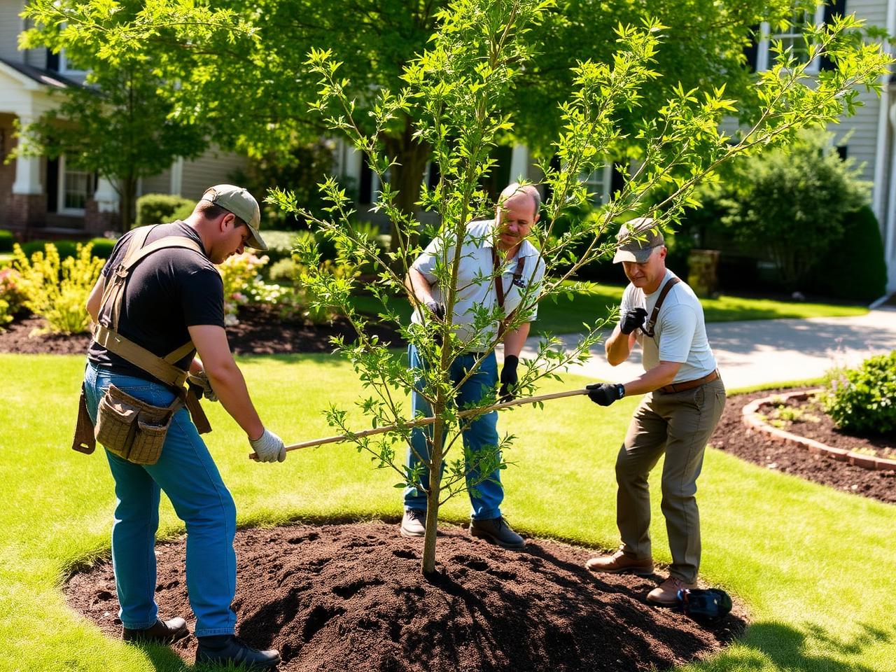 Ciamaricone's Landscaping crew planting a tree on a residential property